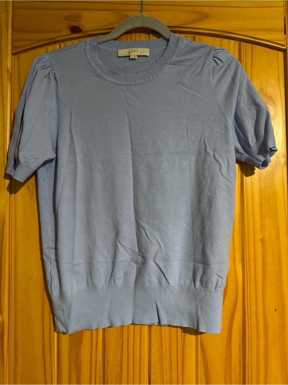 LOFT Pale Blue Puff Sleeve Knit Tee